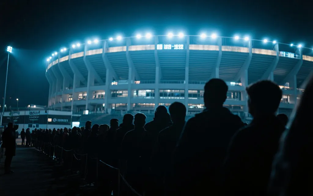夜间球场灯光与观众入场的黄金时段氛围